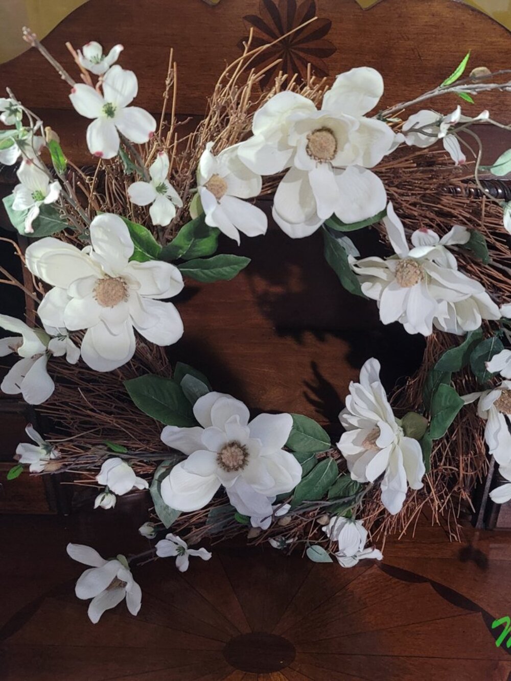 Beautiful 24" Rustic Farmhouse White Magnolia & Dogwood Grapevine Wreath